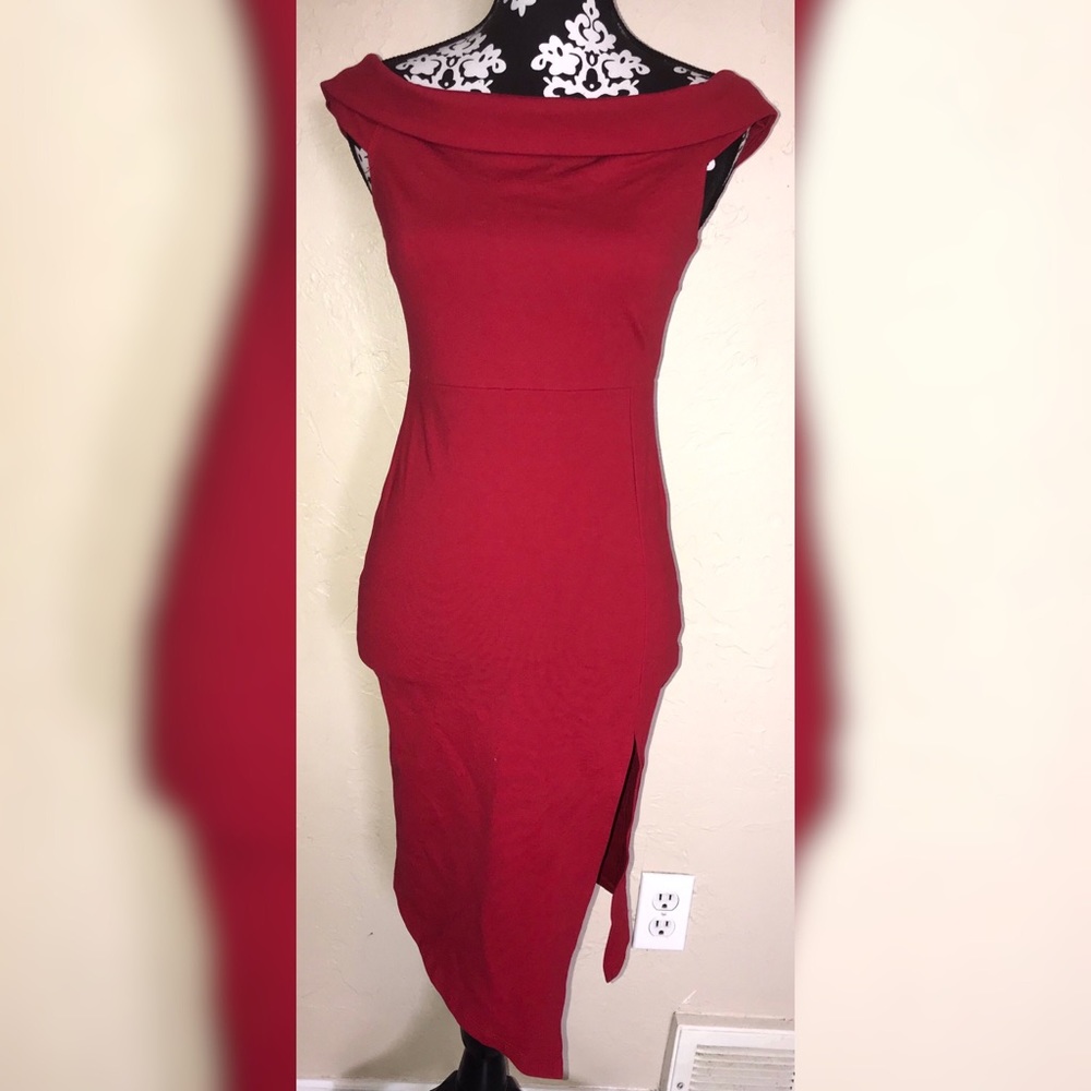Red off the shoulder dress